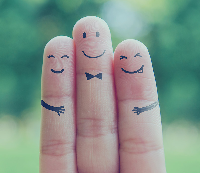 3 3 3 rule anxiety. Image illustrating the 3 3 3 rule for anxiety: 3 fingers together with smiley faces drawn on them. Learn more about the 3 3 3 anxiety rule and how PCC can help with anxiety.